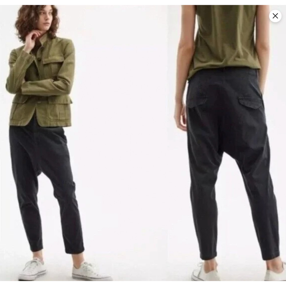 Nili Lotan 6 Gray Paris Pants Drop Crotch Slouchy Cotton Crop Washed Black - Picture 5 of 11